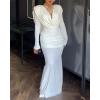 image:imageCHICME Womens Cowl Neck Ruched Slim Fit Maxi Dress Long Sleeve Backless Evening Wedding Guest Bodycon DressAwhite