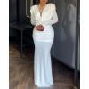 image:imageCHICME Womens Cowl Neck Ruched Slim Fit Maxi Dress Long Sleeve Backless Evening Wedding Guest Bodycon DressAwhite