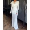 image:imageCHICME Womens Cowl Neck Ruched Slim Fit Maxi Dress Long Sleeve Backless Evening Wedding Guest Bodycon DressAwhite
