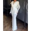 image:imageCHICME Womens Cowl Neck Ruched Slim Fit Maxi Dress Long Sleeve Backless Evening Wedding Guest Bodycon DressAwhite