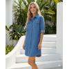 image:imageCHICME Womens Denim Shirt Dress Long Sleeve Button Down Jean Dress Casual Tunic Top with PocketsBlue