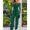 image:imageCHICME Womens Dressy Jumpsuits Casual One Piece Outfits Off Shoulder Lace Trim Overalls Straight Leg PantsDark Green
