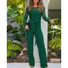 image:imageCHICME Womens Dressy Jumpsuits Casual One Piece Outfits Off Shoulder Lace Trim Overalls Straight Leg PantsDark Green