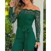 image:imageCHICME Womens Dressy Jumpsuits Casual One Piece Outfits Off Shoulder Lace Trim Overalls Straight Leg PantsDark Green