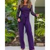 image:imageCHICME Womens Dressy Jumpsuits Casual One Piece Outfits Off Shoulder Lace Trim Overalls Straight Leg PantsDark Purple