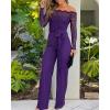 image:imageCHICME Womens Dressy Jumpsuits Casual One Piece Outfits Off Shoulder Lace Trim Overalls Straight Leg PantsDark Purple