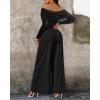 image:imageCHICME Womens Dressy Long Sleeve Jumpsuit Fall Off Shoulder Ruched Buckle Decor Cocktail Wide Leg JumpsuitAblack