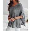 image:imageCHICME Womens Knit Tops 34 Batwing Sleeve Tops for Women HollowOut Pattern Edges Crochet Top Casual Pullover SweatersAgray