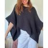 image:imageCHICME Womens Knit Tops 34 Batwing Sleeve Tops for Women HollowOut Pattern Edges Crochet Top Casual Pullover SweatersBlack