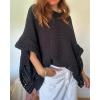 image:imageCHICME Womens Knit Tops 34 Batwing Sleeve Tops for Women HollowOut Pattern Edges Crochet Top Casual Pullover SweatersBlack