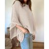 image:imageCHICME Womens Knit Tops 34 Batwing Sleeve Tops for Women HollowOut Pattern Edges Crochet Top Casual Pullover SweatersCapricot