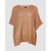 image:imageCHICME Womens Knit Tops 34 Batwing Sleeve Tops for Women HollowOut Pattern Edges Crochet Top Casual Pullover SweatersKhaki