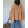 image:imageCHICME Womens Knit Tops 34 Batwing Sleeve Tops for Women HollowOut Pattern Edges Crochet Top Casual Pullover SweatersKhaki