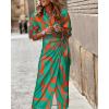 image:imageCHICME Womens Long Sleeve Midi Dress Casual Wrap Tied Detail Shirt Dresses Floral Print Fall Long DressGreen