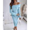image:imageCHICME Womens Sexy Off Shoulder Bodycon Sweater Dress Long Sleeve Hollow Out Slim Fit Party Midi DressLighted Blue