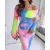 image:imageCHICME Womens Sexy Off Shoulder Bodycon Sweater Dress Long Sleeve Hollow Out Slim Fit Party Midi DressYellow