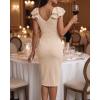 image:imageCHICME Womens Sexy V Neck Sleeveless Bowknot Decor Bodycon Midi Dress Side Slit Ruched Cocktail Party Wedding Guest DressApricot