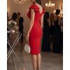 image:imageCHICME Womens Sexy V Neck Sleeveless Bowknot Decor Bodycon Midi Dress Side Slit Ruched Cocktail Party Wedding Guest DressAred