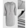 image:imageCHICME Womens Sweatshirt Dress Casual 34 Sleeve Mini Dress Stand Collar Drawstring Pullover Tunic Top with PocketsAgray