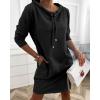 image:imageCHICME Womens Sweatshirt Dress Casual 34 Sleeve Mini Dress Stand Collar Drawstring Pullover Tunic Top with PocketsBlack