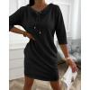 image:imageCHICME Womens Sweatshirt Dress Casual 34 Sleeve Mini Dress Stand Collar Drawstring Pullover Tunic Top with PocketsBlack