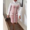 image:imageCHICME Womens Work Bodycon Dresses Button Decor Tweed Patch Pencil Midi Dress Elegant Office Outfits with PocketsAred