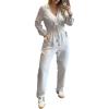 image:imageCHICME Casual Jumpsuits for Women Lapel VNeck Long Sleeve Drawstring Waist Jumpsuit with Side PocketsBeige