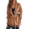 image:imageCHICME Solid Poncho Shawl Wraps Knitted Poncho Cardigan Warm Long Sleeve Cozy Versatile Fringe Sweater CardiganAcoffee