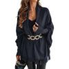 image:imageCHICME Solid Poncho Shawl Wraps Knitted Poncho Cardigan Warm Long Sleeve Cozy Versatile Fringe Sweater CardiganBlack