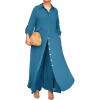 image:imageCHICME Womens 2 Piece Casual Outfits Long Sleeve Button Down Longline Shirt and Wide Leg Pants Set Lounge SetTurquoise Blue