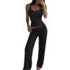 image:imageCHICME Womens 2 Piece Lounge Set U Neck Ribbed Knit Tank Top Pj Loungewear Casual Wide Leg Pants Comfy Matching SetsBlack
