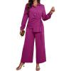 image:imageCHICME Womens 2 Piece Outfit Long Sleeve Drawstring Slit Asymmetrical Hem Top and Elastic Back Waist Wide Leg Pants SetHot Pink