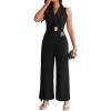 image:imageCHICME Womens 2 Piece Outfit Sleeveless Notched Collar Button Decor Crop Vest and High Waist Wide Leg Pants SetBlack