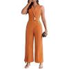 image:imageCHICME Womens 2 Piece Outfit Sleeveless Notched Collar Button Decor Crop Vest and High Waist Wide Leg Pants SetBrown