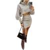 image:imageCHICME Womens 2 Piece Outfits High Neck Batwing Sleeve Sweater and Casual Slim Fit Skirt Set Fall Winter Sweater SetAgray