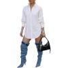 image:imageCHICME Womens Button Down Shirt Collared V Neck Long Sleeve Slit Side Long Blouse Top with Curved HemAwhite