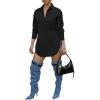 image:imageCHICME Womens Button Down Shirt Collared V Neck Long Sleeve Slit Side Long Blouse Top with Curved HemBlack