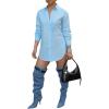 image:imageCHICME Womens Button Down Shirt Collared V Neck Long Sleeve Slit Side Long Blouse Top with Curved HemLighted Blue