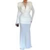 image:imageCHICME Womens Cowl Neck Ruched Slim Fit Maxi Dress Long Sleeve Backless Evening Wedding Guest Bodycon DressAwhite