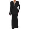 image:imageCHICME Womens Cowl Neck Ruched Slim Fit Maxi Dress Long Sleeve Backless Evening Wedding Guest Bodycon DressBlack