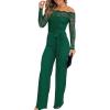 image:imageCHICME Womens Dressy Jumpsuits Casual One Piece Outfits Off Shoulder Lace Trim Overalls Straight Leg PantsDark Green
