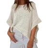 image:imageCHICME Womens Knit Tops 34 Batwing Sleeve Tops for Women HollowOut Pattern Edges Crochet Top Casual Pullover SweatersCapricot
