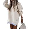 image:imageCHICME Womens Long Sleeve Zipper Slit Oversized Sweatshirt Casual Pullover Zipper Hoodies Fall ClothesApricot