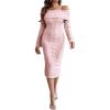 image:imageCHICME Womens Sexy Off Shoulder Bodycon Sweater Dress Long Sleeve Hollow Out Slim Fit Party Midi DressPink