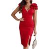 image:imageCHICME Womens Sexy V Neck Sleeveless Bowknot Decor Bodycon Midi Dress Side Slit Ruched Cocktail Party Wedding Guest DressAred