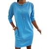 image:imageCHICME Womens Sweatshirt Dress Casual 34 Sleeve Mini Dress Stand Collar Drawstring Pullover Tunic Top with PocketsBlue