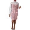 image:imageCHICME Womens Work Bodycon Dresses Button Decor Tweed Patch Pencil Midi Dress Elegant Office Outfits with PocketsAred