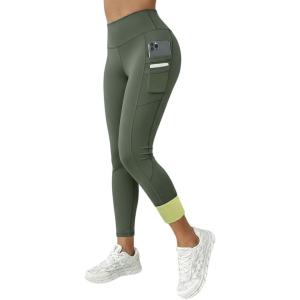 image:imageCHICME Fleece Lined Leggings Women Tummy Control Thermal Warm High Waisted Winter Yoga Pants with PocketsArmy Greenwith Pocket