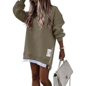 image:imageCHICME Womens Long Sleeve Zipper Slit Oversized Sweatshirt Casual Pullover Zipper Hoodies Fall ClothesBarmy Green
