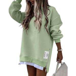 image:imageCHICME Womens Long Sleeve Zipper Slit Oversized Sweatshirt Casual Pullover Zipper Hoodies Fall ClothesGreen
